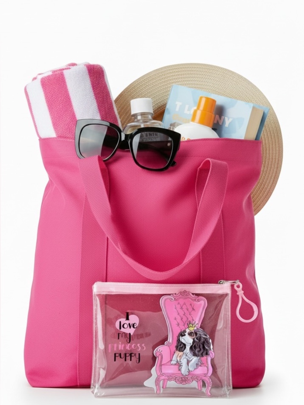 Light Pink Cocker Spaniel Crown Hello Bow Heart Puppy Dog 6" Makeup Cosmetic Bag